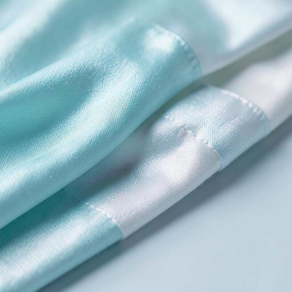 Close-up of soft aqua and white fabric texture